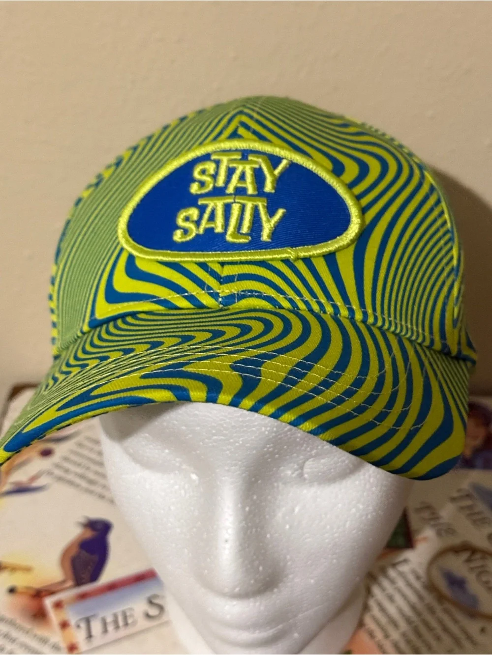 Stay Salty Neon Green and Blue Adjustable Baseball Hat. OS.